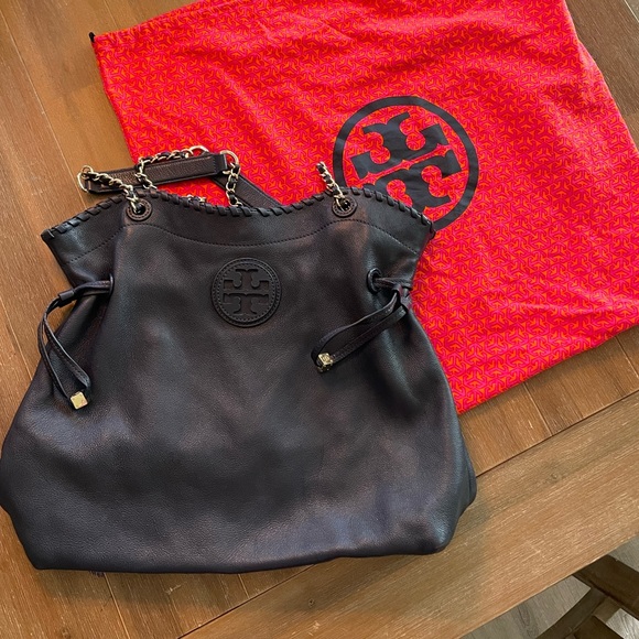 Navy Blue Tory Burch Marion Large Slouchy Purse - Picture 2 of 10